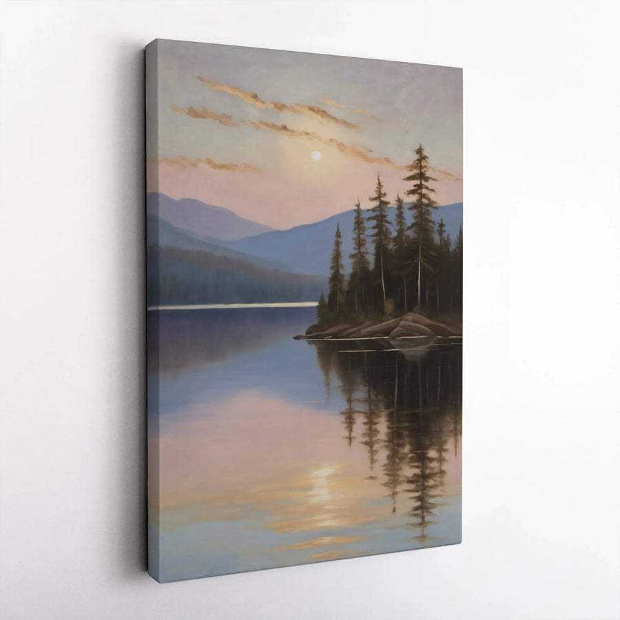 Serene Lake Canvas Wall Art | Misty Mountain Forest Painting | Premium Gallery Wrapped Canvas | Cabin Decor & Housewarming Gift
