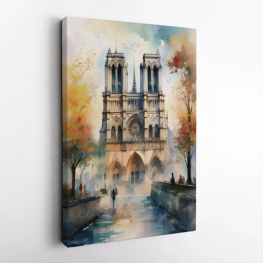 Watercolor Notre Dame Cathedral Paris In Autumn Canvas