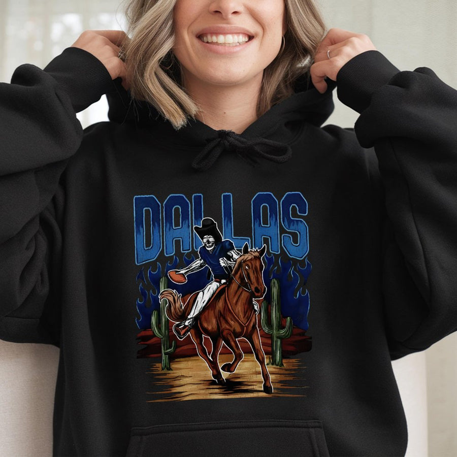 Dallas Skeleton Cowboy Football Player Riding A Horse Hoodie