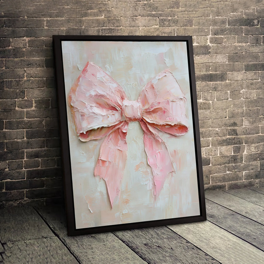 Pink Bow Impasto Canvas Wall Art | Textured Aesthetic Painting | Premium Fade-Resistant Gallery Print | Elegant Feminine Home Decor