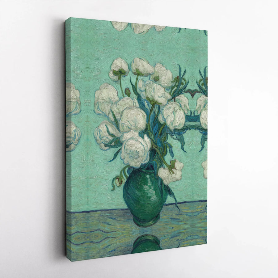 Van Gogh Roses Vertical Canvas | Vintage Impressionist White Flowers Oil Painting Style Print | Premium 1.25 Inch Gallery Wrap | Elegant Fine Art Home Decor Gift