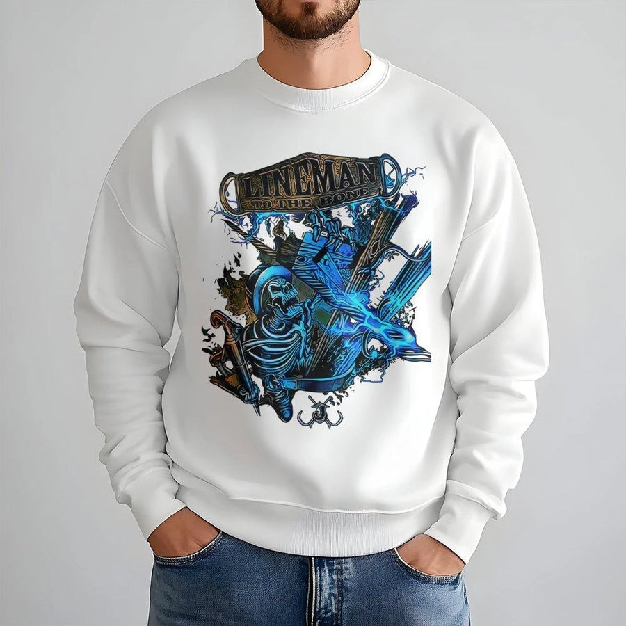 Lineman Sweatshirt | To The Bone Skeleton Graphic Design | Premium Cotton Blend Crewneck | Electrician Gift For Him Lineman Appreciation