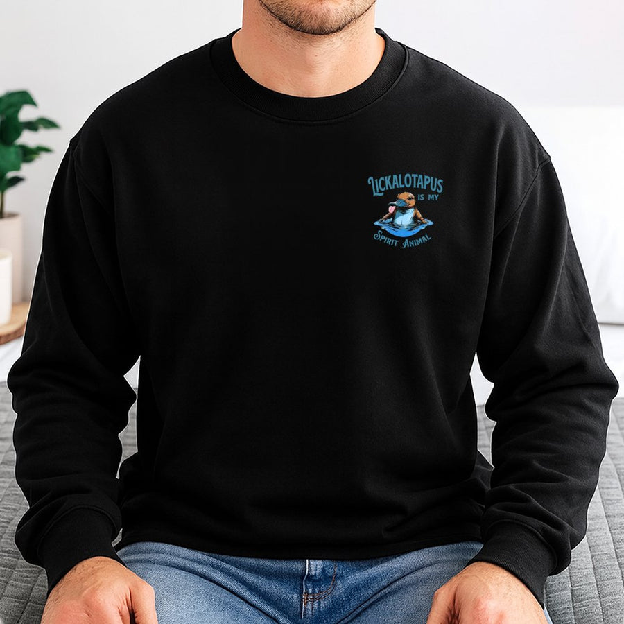 Lickalotapus Sweatshirt | Funny Platypus Spirit Animal Graphic | Premium Cotton Blend Crewneck | Unisex Humorous Gift for Animal Lovers