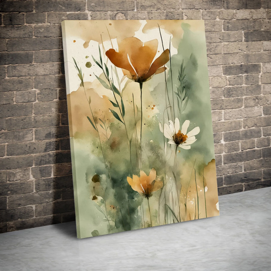 Watercolor Wildflower Canvas Print | Earthy Neutral Botanical Wall Art | 1.25-Inch Gallery Wrap | Modern Home Decor Gift