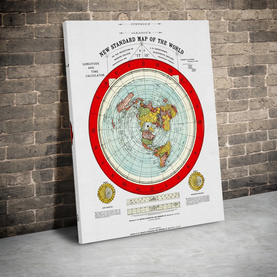 Gleason's New Standard Map Of The World | Antique Flat Earth Projection Canvas Print | Gallery-Quality 1.25" Wall Art | Unique Vintage Cartography Gift
