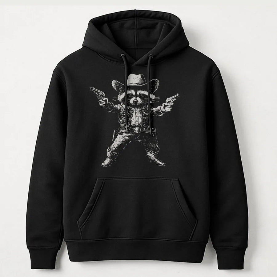 Cowboy Raccoon Hoodie | Western Graphic Trash Panda Design | Premium Cotton Blend Sweatshirt | Funny Wildlife Gift for Animal Lovers
