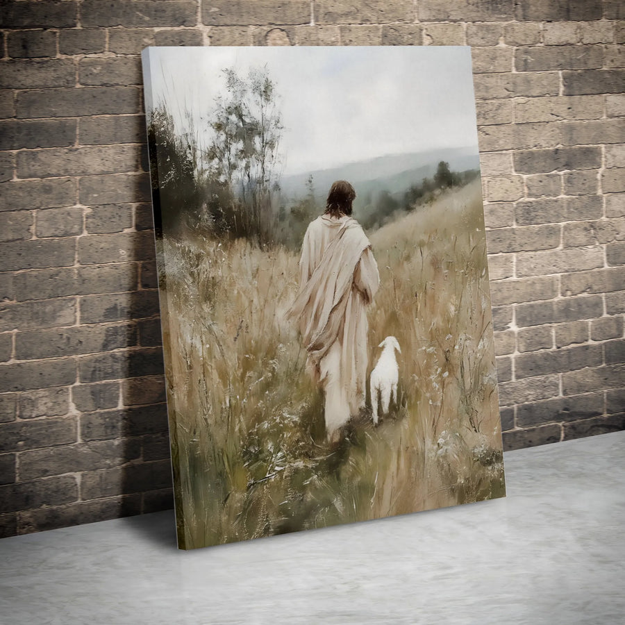 Jesus and Lamb Canvas Wall Art | Rustic Christian Farmhouse Decor | Premium Gallery Quality Print | Inspirational Faith Gift