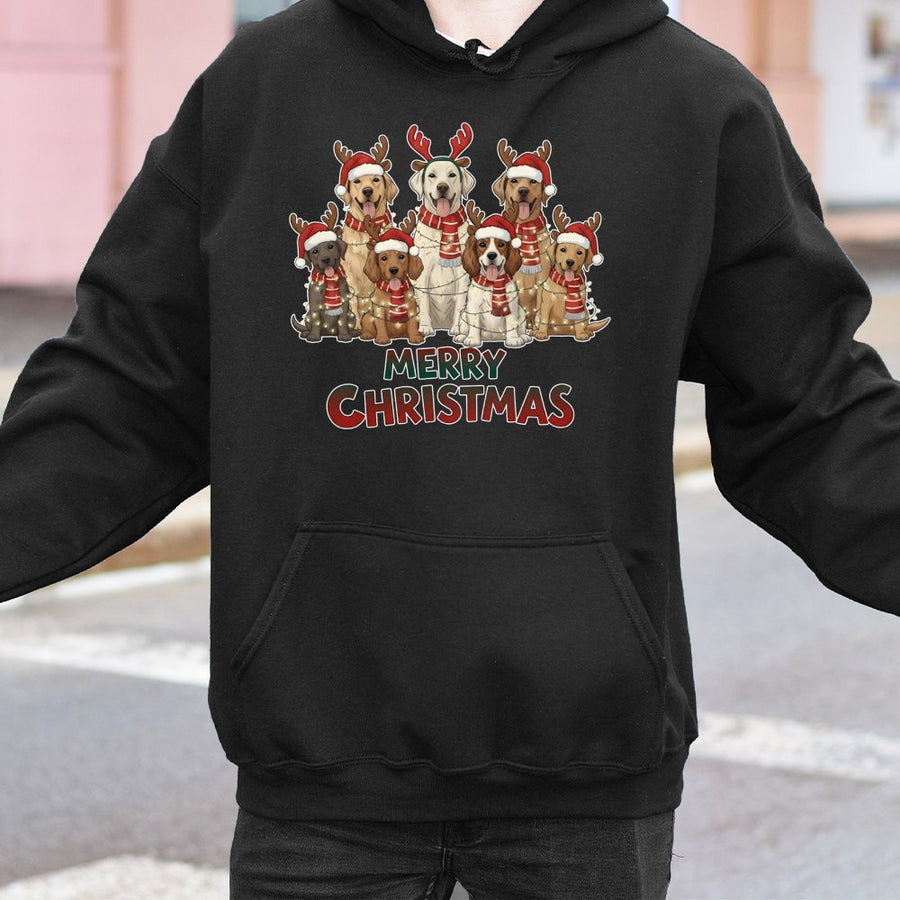 Merry Christmas Dogs Hoodie | Festive Reindeer Dog Lover Graphic | Premium Cotton-Blend Pullover | Cute Winter Gift for Dog Moms & Owners
