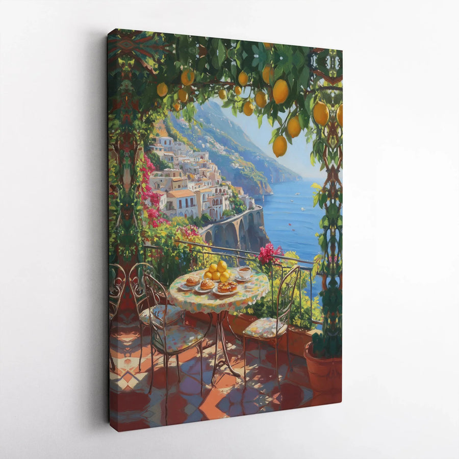 Amalfi Coast Wall Art | Mediterranean Sea Balcony Print | Premium 1.25-Inch Gallery Wrapped Canvas | Coastal Italian Home Decor Gift