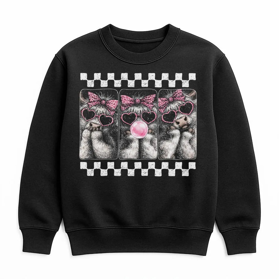 Leopard Highland Cow Sweatshirt | Easter Bunny Graphic Design | Premium Cotton Blend | Preppy Spring Gift for Women & Cow Lovers