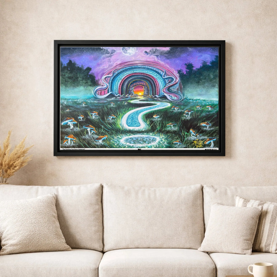 Psychedelic Mushroom Forest Canvas Wall Art | Surreal Rainbow Portal Landscape | Premium Gallery-Wrapped Print | Surrealist Nature Home Decor Gift