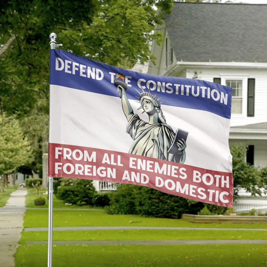 Defend the Constitution Flag | Statue of Liberty Patriotic Decor | Double Sided Premium Polyester | Gift for Veterans & Military Families