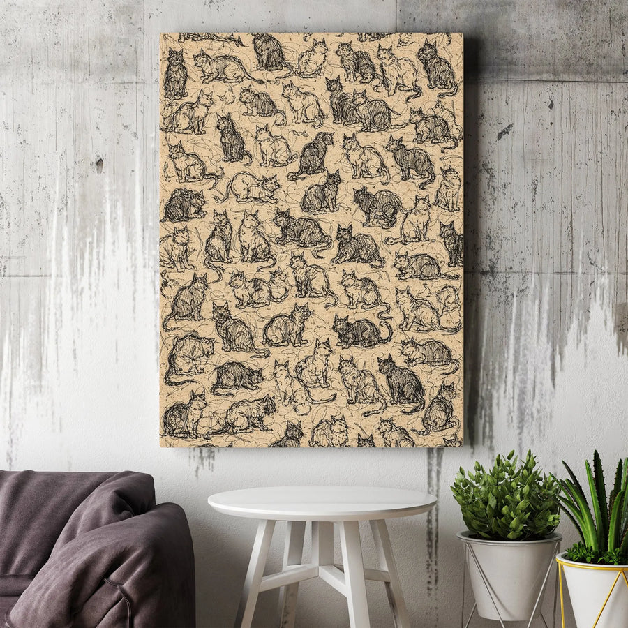 Vintage Cat Sketch Canvas Wall Art | Da Vinci Style Feline Illustration | Premium Gallery Wrapped Canvas | Unique Art Gift for Cat Lovers & Vets