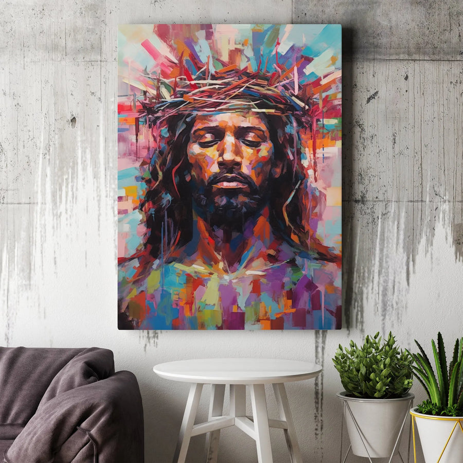 Jesus Christ Canvas Print | Abstract Crown Of Thorns Art | Premium Fade-Resistant Gallery Wrap | Religious Home Decor Gift