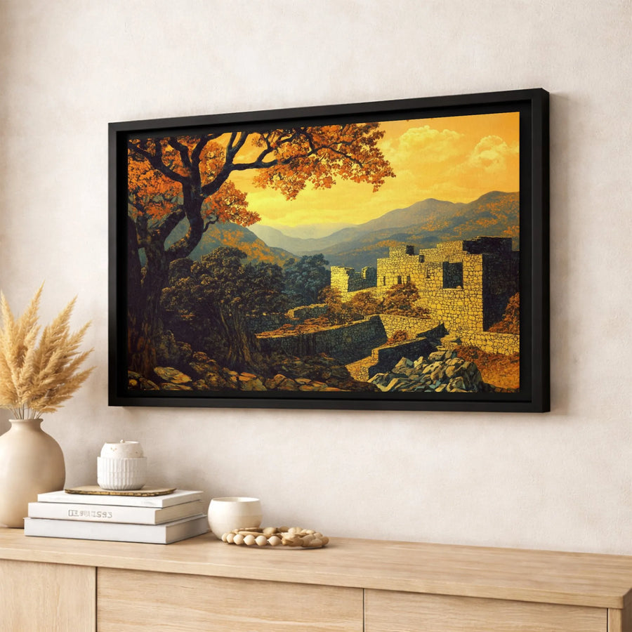 Autumn Mountain Landscape Canvas Wall Art | Ancient Stone Ruins Scenic Print | Premium Gallery-Wrapped Decor | Nature Lover Gift for Home Office