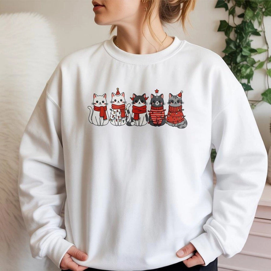 Cute Cat Christmas Sweatshirt | Festive Kittens with Red Scarves Design | Premium Cotton Blend | Holiday Gift for Cat Lovers and Pet Owners