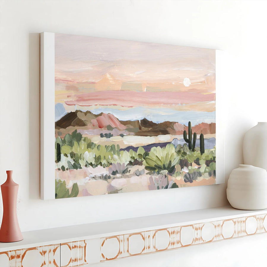 Arizona Desert Canvas Wall Art | Abstract Sunset with Cactus Print | Premium Gallery Wrapped Canvas | Boho Southwestern Decor Gift