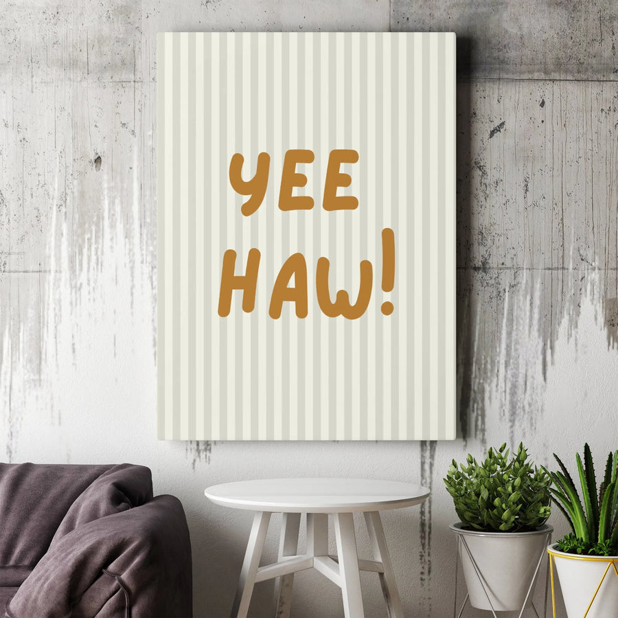Yee Haw Canvas Wall Art | Rustic Farmhouse Typography Print | Premium Gallery Wrapped Decor | Western Cowboy Home Gift for Cowgirls