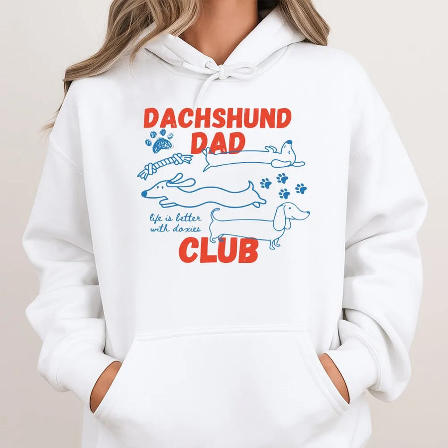 Dachshund Dad Club Hoodie | Funny Wiener Dog Graphic Crewneck | Soft Cotton Blend Pullover | Gift for Dog Owner Men