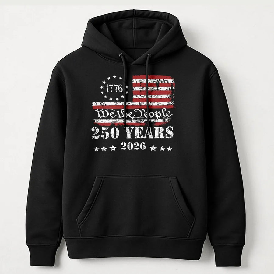 250th Anniversary 1776 Hoodie | We The People Distressed Flag Graphic | Premium Cotton | Patriotic Commemorative Gift for Men and Women