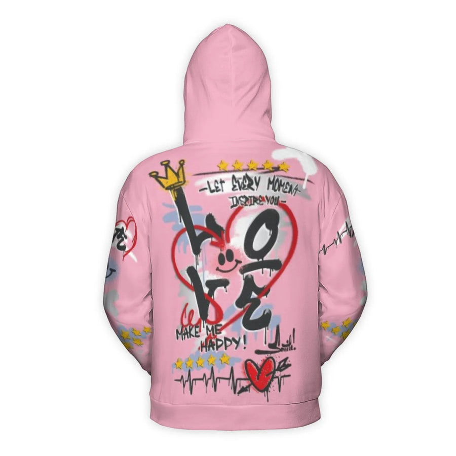 Graffiti Love Heart Hoodie | All-Over Print Streetwear Style | Premium Soft Brushed Fleece | Aesthetic Urban Apparel for Men & Women
