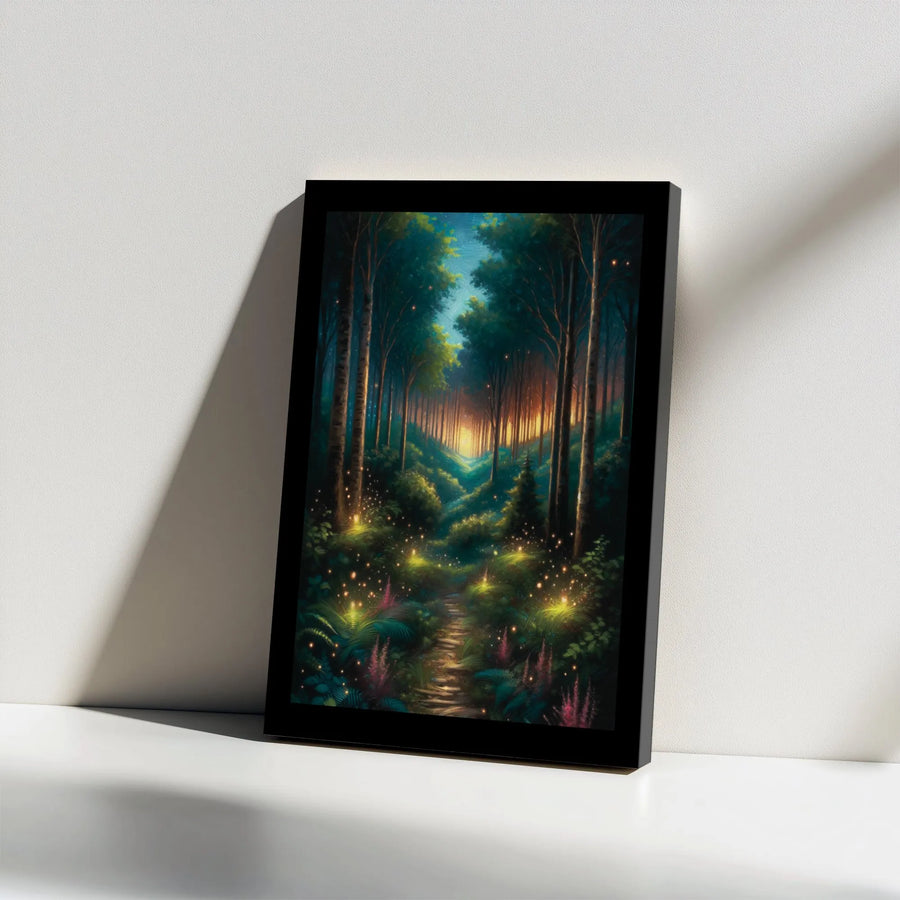 Enchanted Forest Canvas Wall Art | Magical Firefly Path at Sunset | Premium Gallery Wrapped Decor | Whimsical Nature Home Gift