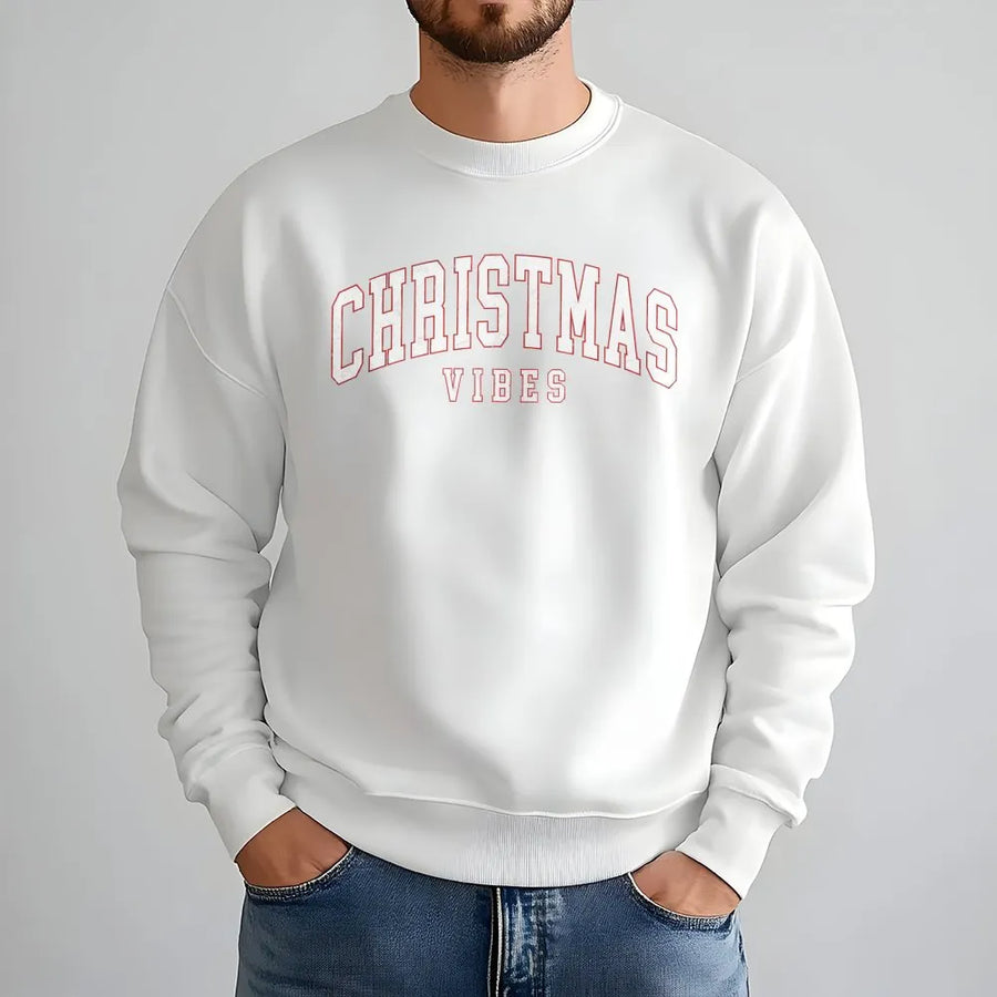 Christmas Vibes Sweatshirt | Retro Varsity Font Graphic | Premium Cotton Blend | Unisex Holiday Gift for Men and Women