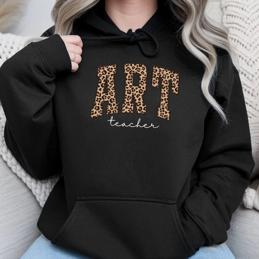 Art Teacher Hoodie | Leopard Print Varsity Design | Premium Cotton Blend | Art Teacher Appreciation Gift