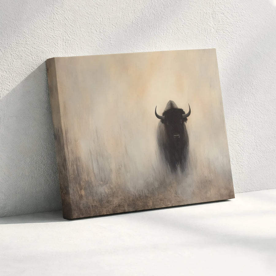 American Bison Canvas Wall Art | Moody Wildlife Fog Painting | Gallery-Wrapped Premium Print | Rustic Western Home Decor Gift