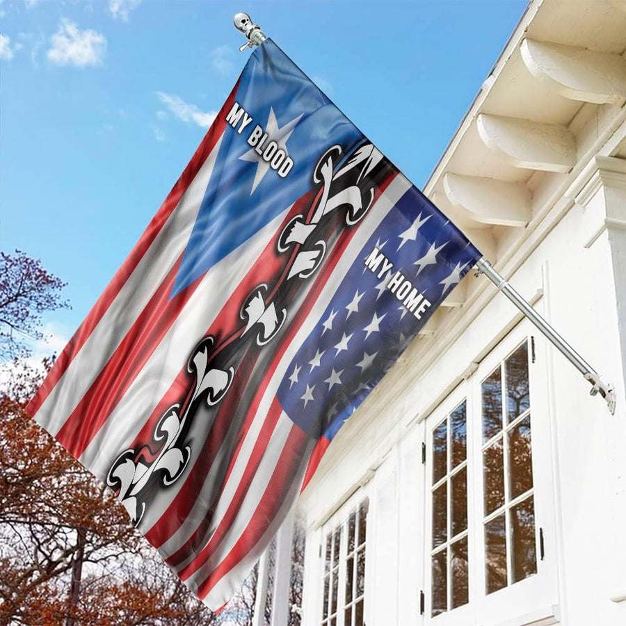 Puerto Rico USA Flag | My Blood My Home Lace-Up Design | Premium Weather-Resistant Polyester | Patriotic Outdoor Home Garden Decor Gift