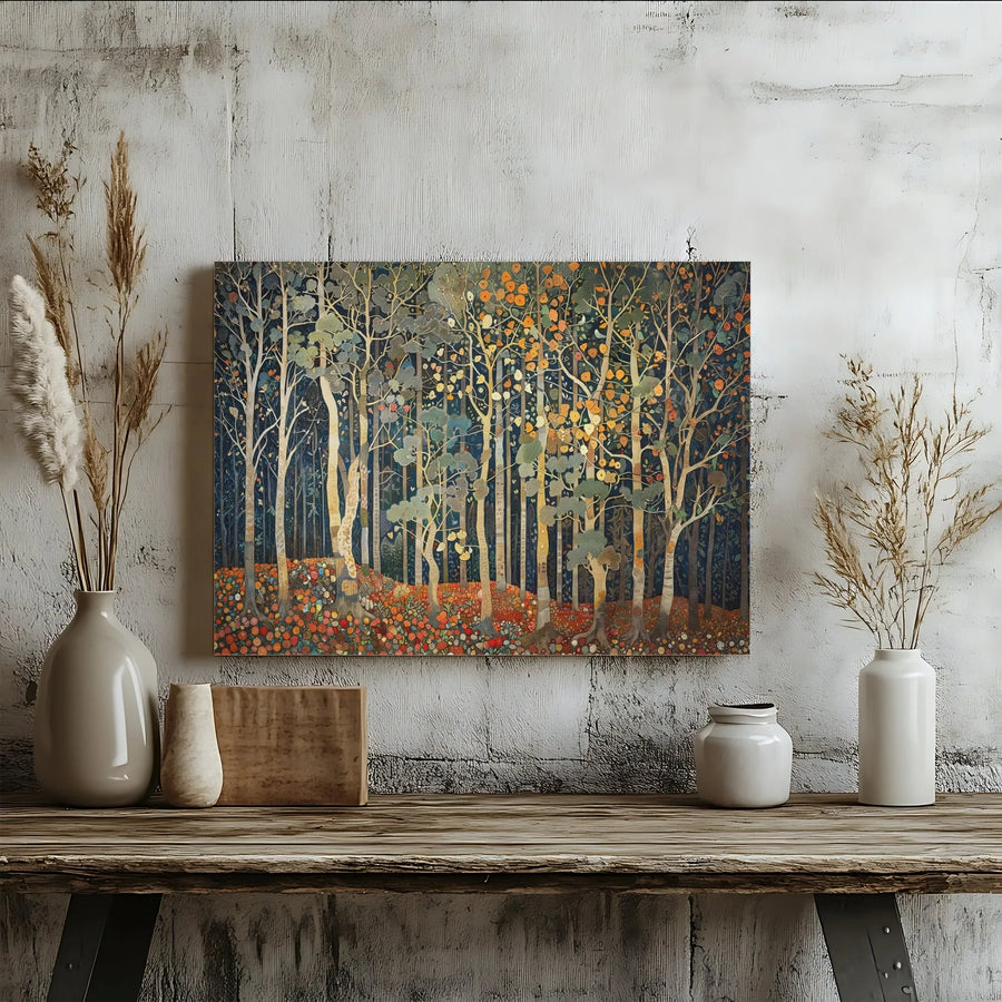 Art Nouveau Forest Canvas | Birch Tree Autumn Landscape Print | Premium 1.25-Inch Gallery Wrap | Nature Wall Decor for Home Office