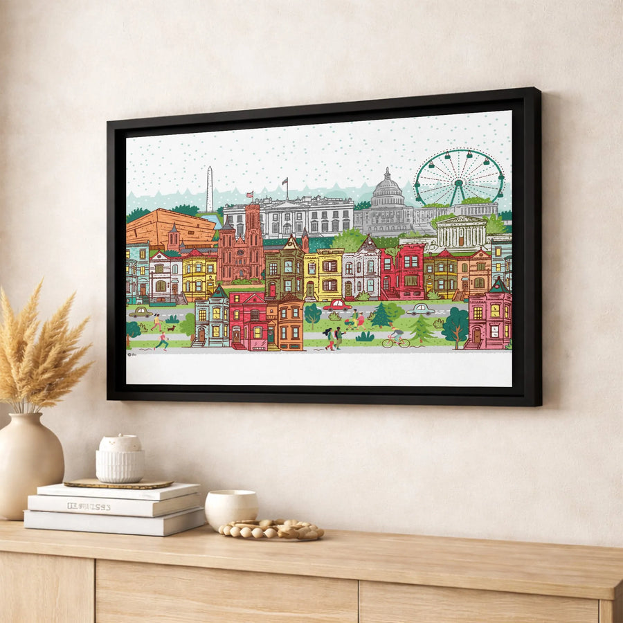 Washington DC Skyline Canvas Art | Whimsical Capital Landmarks Illustration | Gallery-Quality Premium Wall Decor | Gift for DC Lovers & Travelers