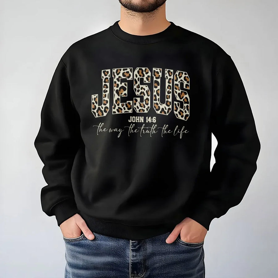 Christian Sweatshirt for Women | Cheetah Print Jesus Bible Verse Pullover | Premium Cotton Blend | Faith Based Religious Gift