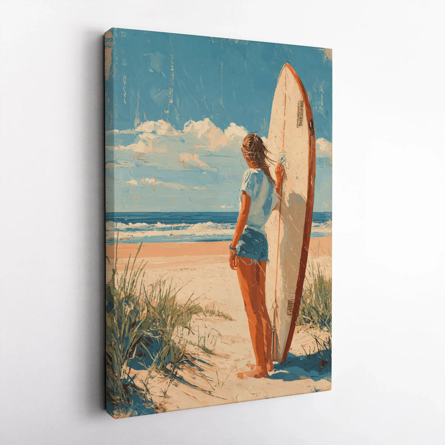 Surfer Girl Beach Canvas Art | Impressionist Coastal Ocean Decor | Premium 1.25-Inch Gallery Wrap Print | Summer Vibe Wall Decor for Home