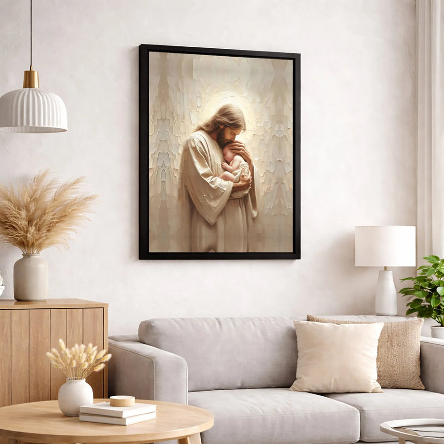 Jesus Holding Baby Canvas Art | Religious Wall Decor | Premium Gallery Wrap Print | Christian Nursery Gift For Parents