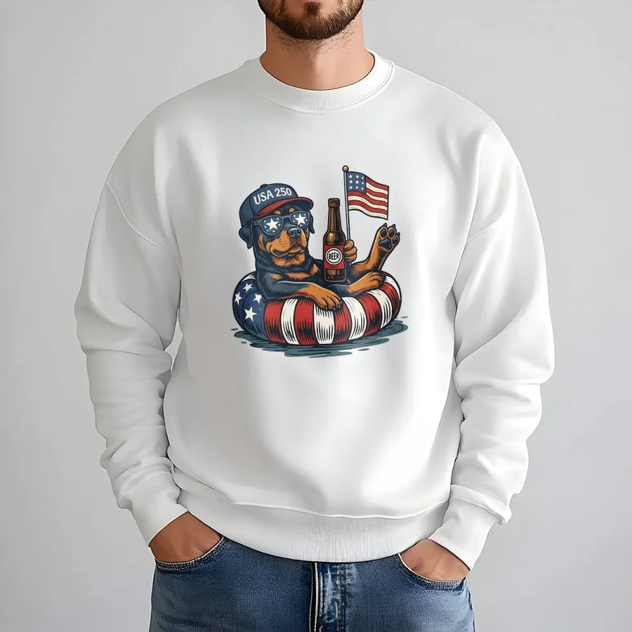 Patriotic Rottweiler Sweatshirt | Funny USA 250 American Flag Graphic | Premium Unisex Pullover | Gift for Patriotic Dog Lover