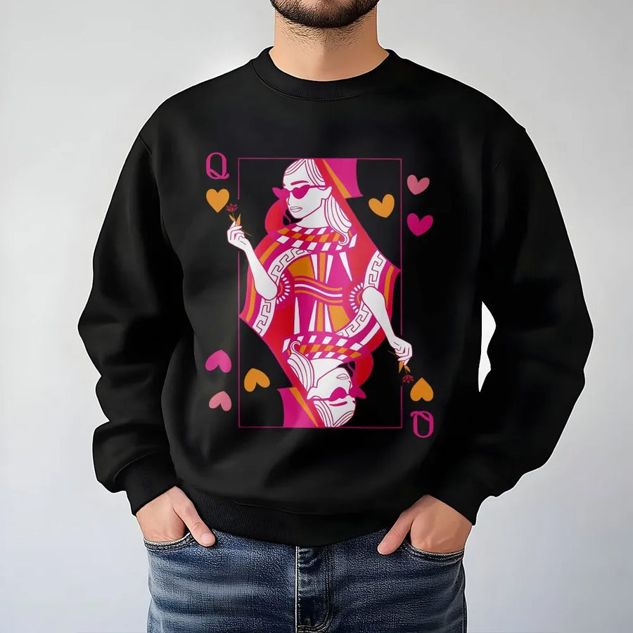Queen of Hearts Sweatshirt | Playing Card Aesthetic Graphic Design | Premium Cotton Blend Crewneck | Trendy Valentines Day Gift For Her