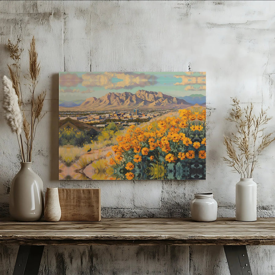 Southwestern Desert Landscape Canvas | El Paso Mountain Cityscape Print | Gallery Wrap Wall Art | Premium Home Decor Gift