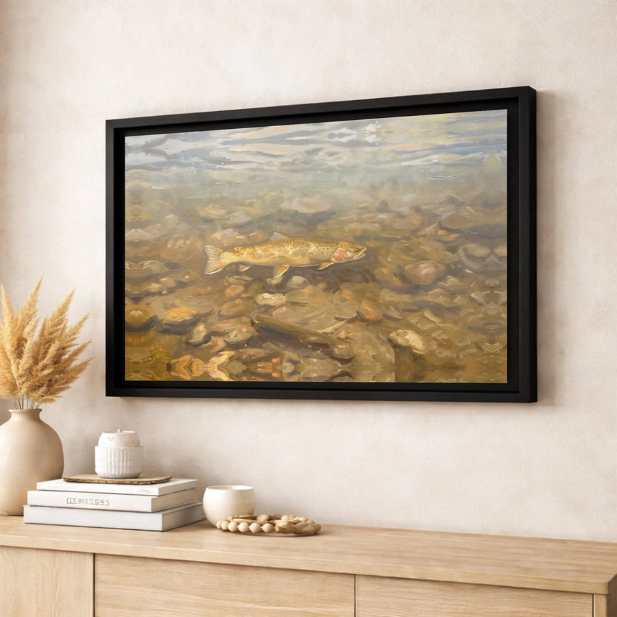 Trout Fishing Canvas Wall Art | Realistic Brown Trout Underwater Painting | Gallery-Wrapped Premium Decor | Gift for Anglers and Nature Lovers