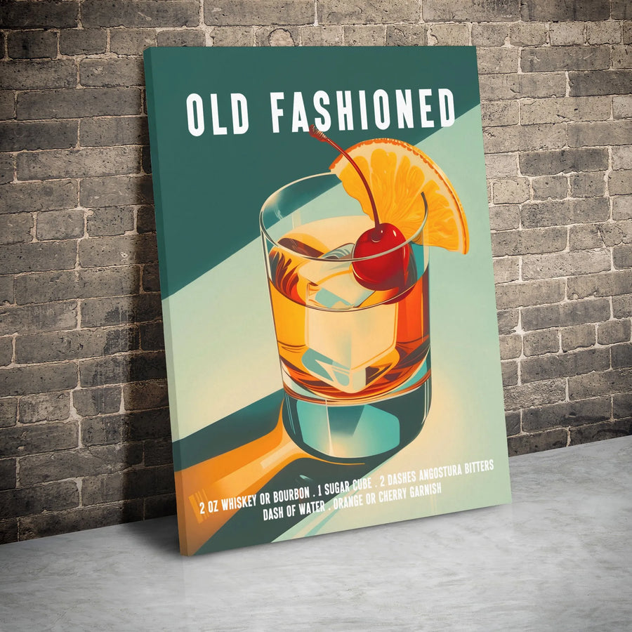 Old Fashioned Cocktail Recipe Canvas | Vintage Bar Cart Wall Art | Premium Gallery Wrap Print | Gift for Whiskey Lovers & Home Bartenders