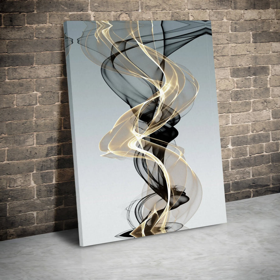 Abstract Black and Gold Smoke Canvas Art | Modern Swirling Lines Wall Decor | Premium 1.25-inch Thick Gallery Wrap | Elegant Living Room Gift