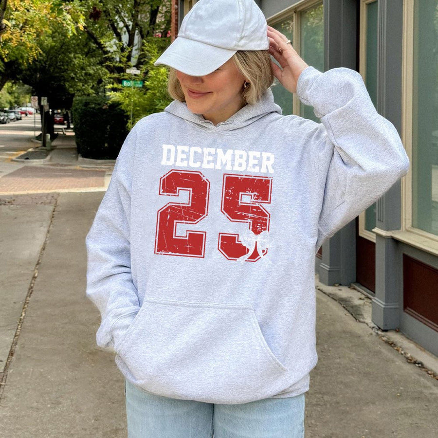December 25 Christmas Hoodie | Distressed Retro Holiday Number Design | Premium Cotton Blend | Unisex Seasonal Gift For Family Party