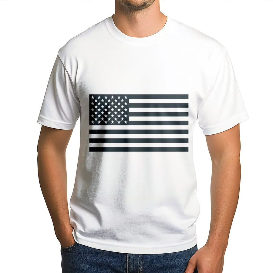 Black and White American Flag T-Shirt | Monochrome USA Flag Pullover | Soft Crewneck Jumper | Patriotic Gift for Men