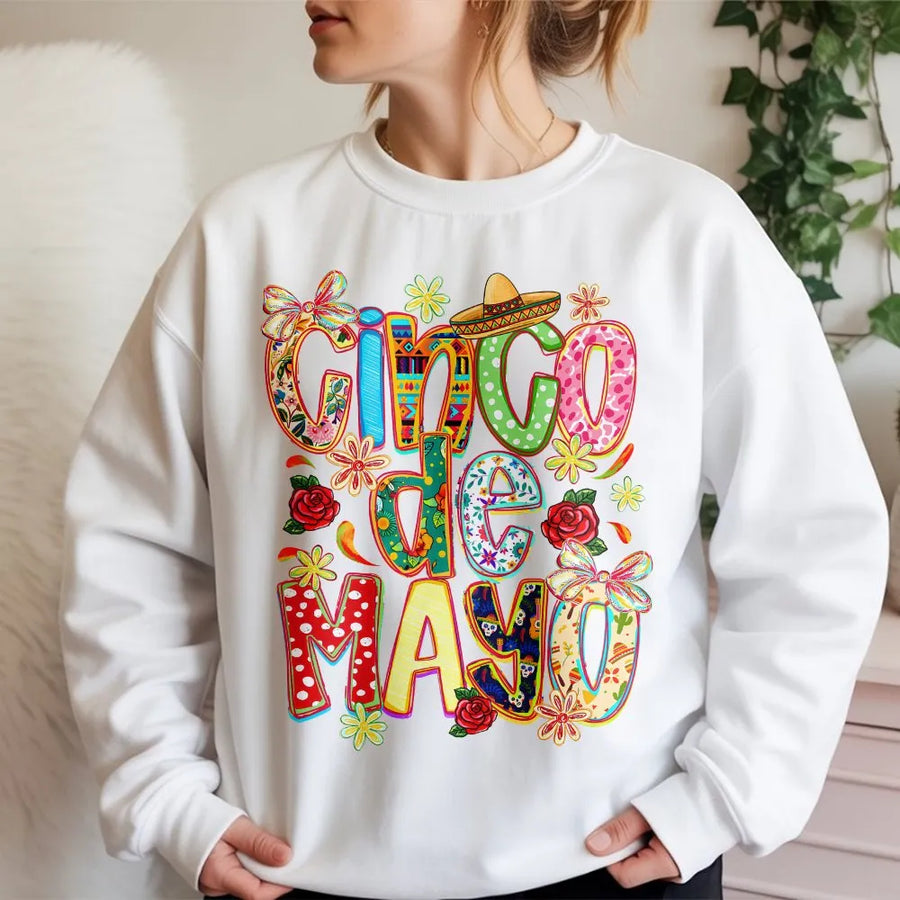 Cinco De Mayo Sweatshirt | Colorful Coquette Bow Fiesta Graphic | Soft Cotton Blend | Women's Mexican Holiday Party Gift