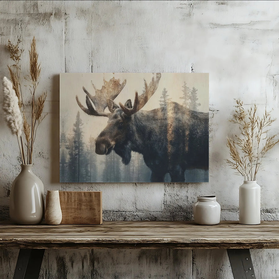 Rustic Moose Canvas Print | Pine Forest Wildlife Art | Premium Fade-Resistant Print | Cabin Decor Gift for Nature Lovers