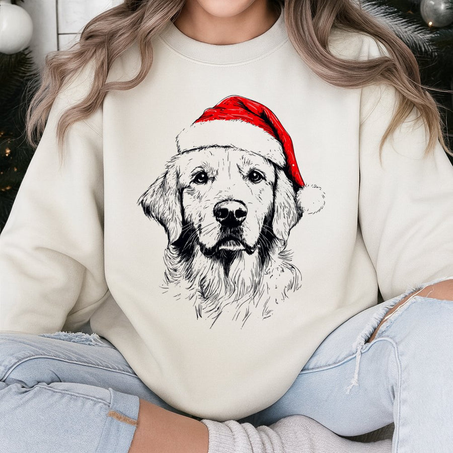 Golden Retriever Sweatshirt | Santa Paws Festive Dog Design | Premium Cotton Blend Unisex Crewneck | Cute Christmas Gift for Dog Lovers