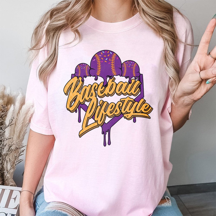 Baseball Lifestyle T-Shirt | Dripping Ice Cream Baseball Graphic | Premium 100% Cotton | Sports Fan Apparel Gift for Baseball Players and Fans