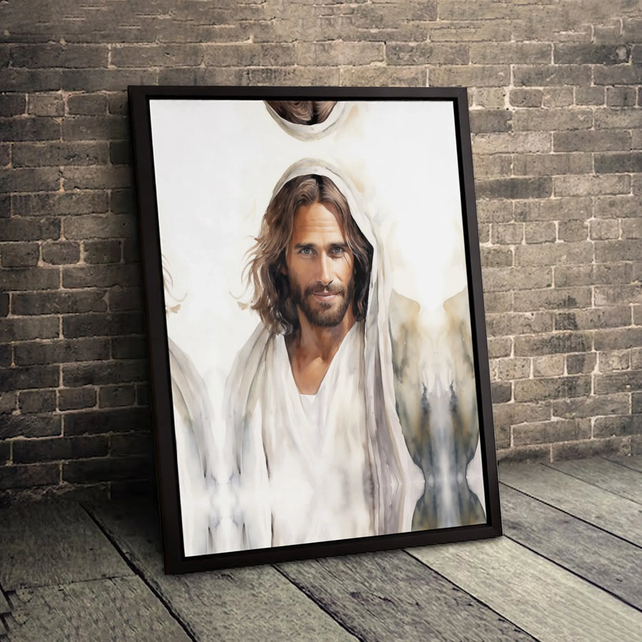 Jesus Christ Wall Art | Smiling Watercolor Portrait Canvas | Premium Fade-Resistant Gallery Wrap | Religious Home Decor & Christian Gift Idea