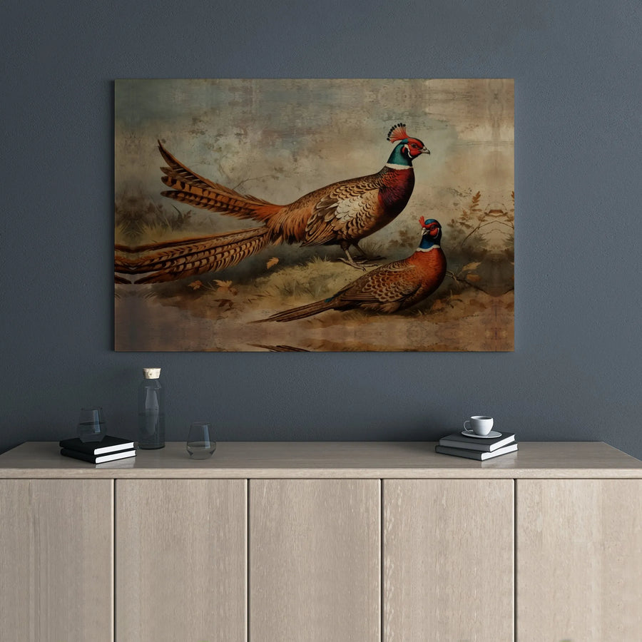Pheasant Canvas Wall Art | Vintage Bird Oil Painting Style | Premium Gallery Wrap Print | Wildlife Home Decor for Hunters and Nature Lovers