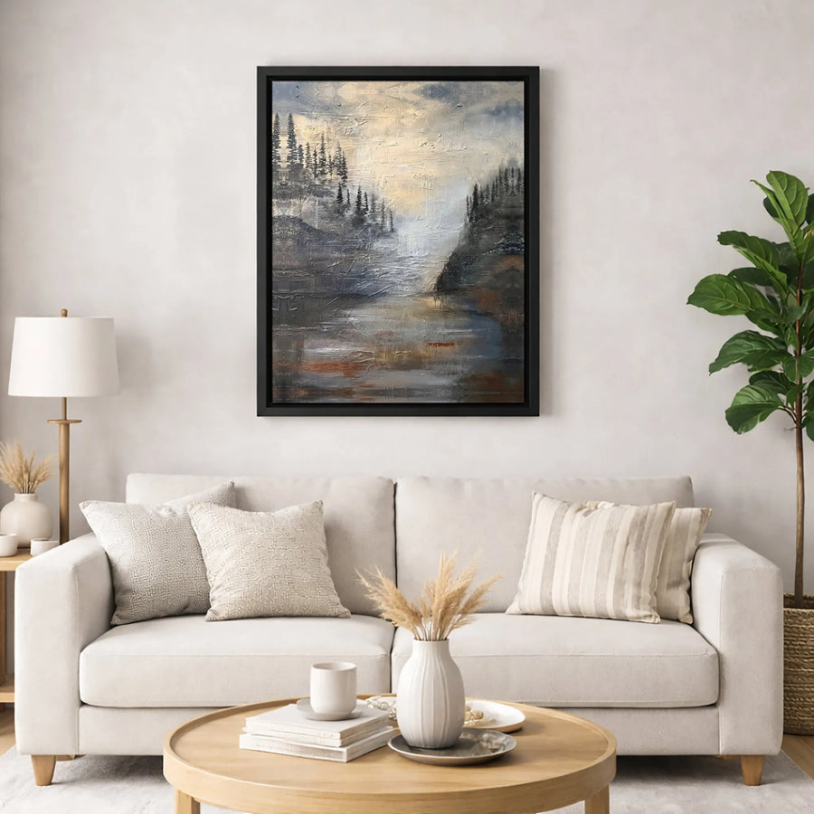 Abstract Forest Landscape Canvas | Textured River Painting Wall Art | Premium Gallery-Wrapped Print | Nature Decor for Home or Office Gift